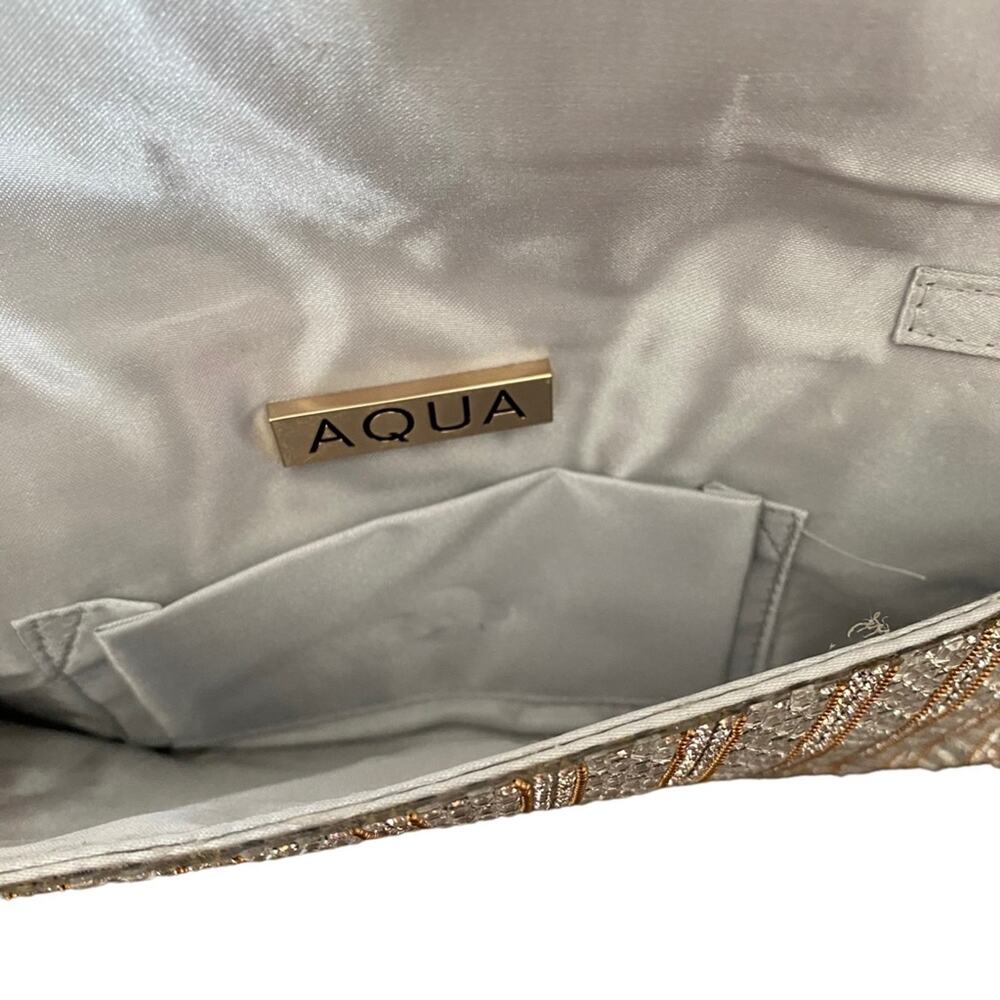 Aqua Beaded Chrystal Gold Chain Purse Clutch Handbag Evening Cocktail - Picture 8 of 8